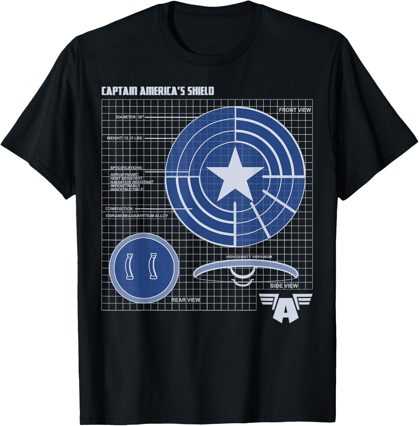 Marvel Avengers Captain America Shield Schematics T-Shirt - T-Shirt | Black