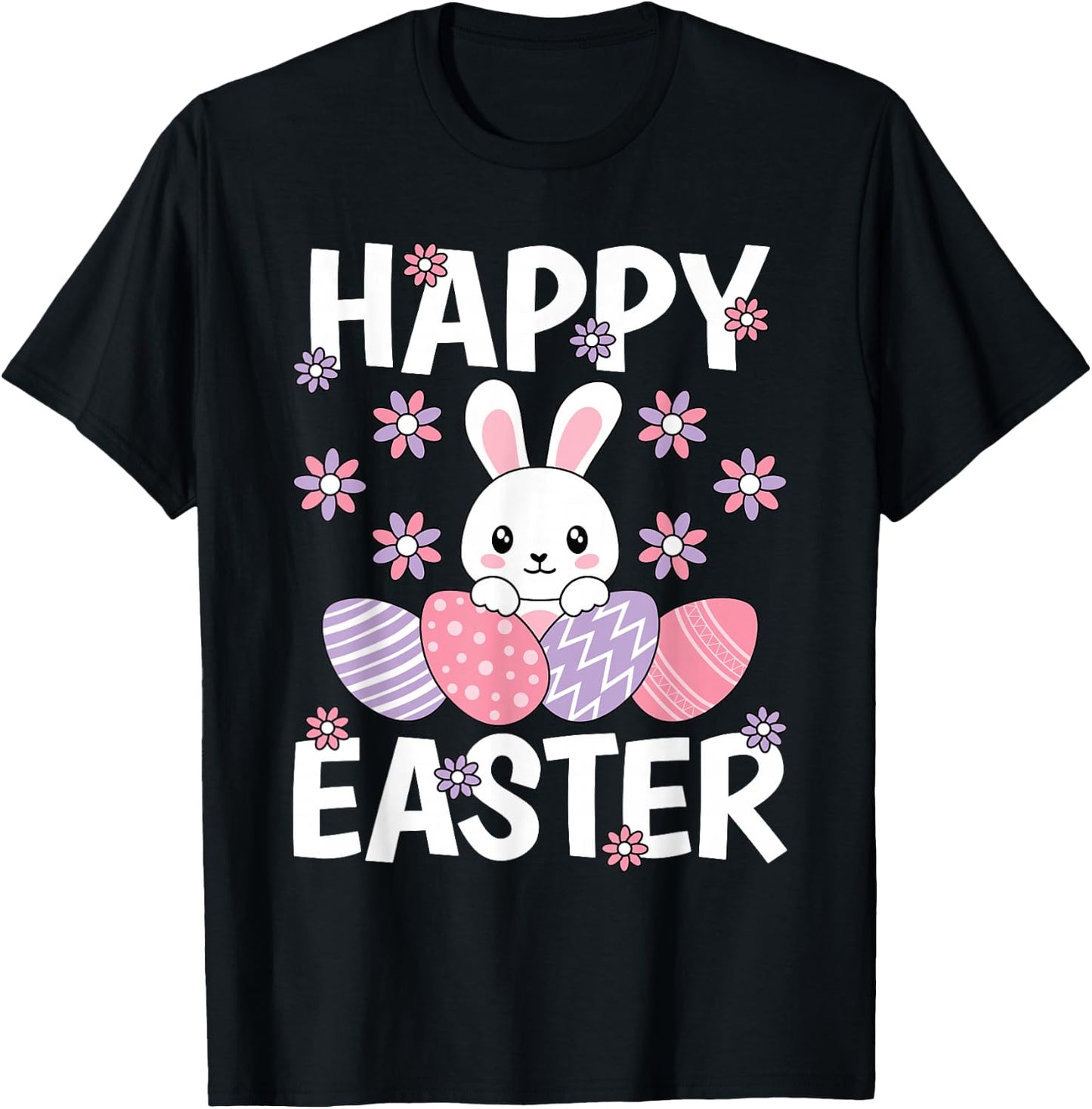 Cute Happy Easter Bunny Rabbit Egg Women Girls Kids T-Shirt - T-Shirt | Black