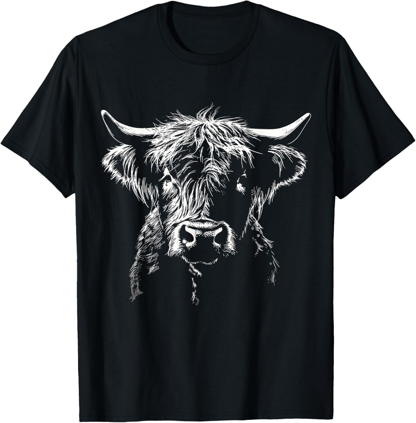 Highland Cow Art Animal Portrait Farm Graphic Highland Cow T-Shirt - T-Shirt | Black