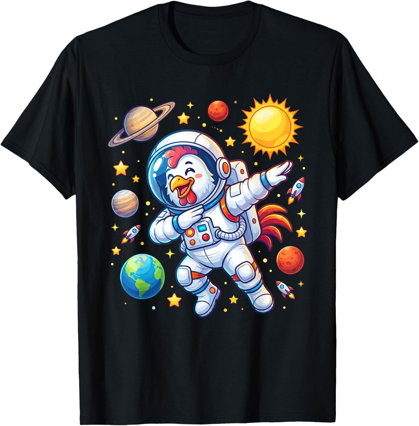 Chicken Astronaut Dabbing Funny Space Animal for Kids T-Shirt - T-Shirt | Black