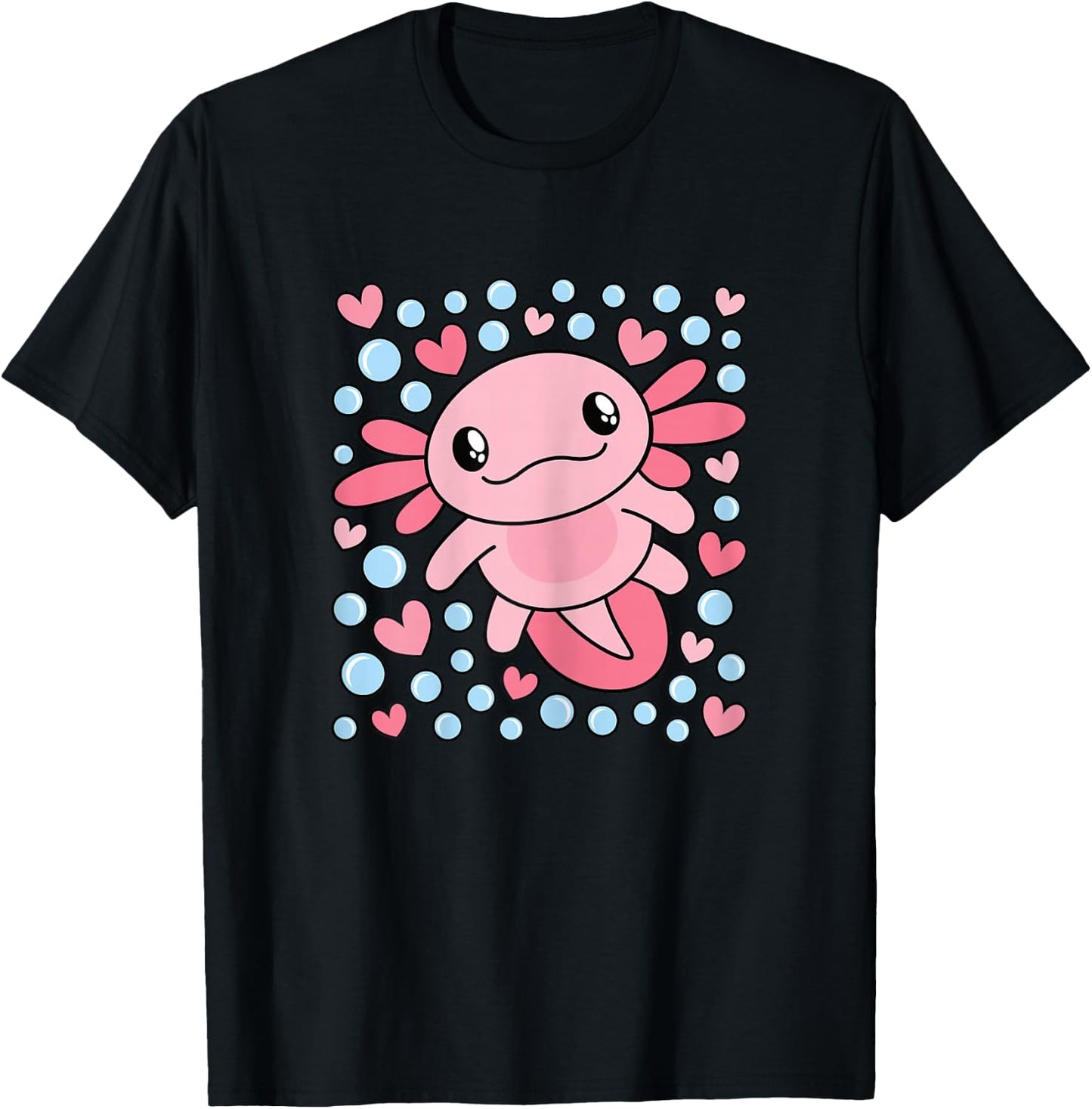 Cute Pink Axolotl Kawaii Axolotl Lover Women Girls Kids T-Shirt - T-Shirt | Black
