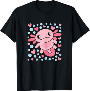Cute Pink Axolotl Kawaii Axolotl Lover Women Girls Kids T-Shirt - T-Shirt | Black
