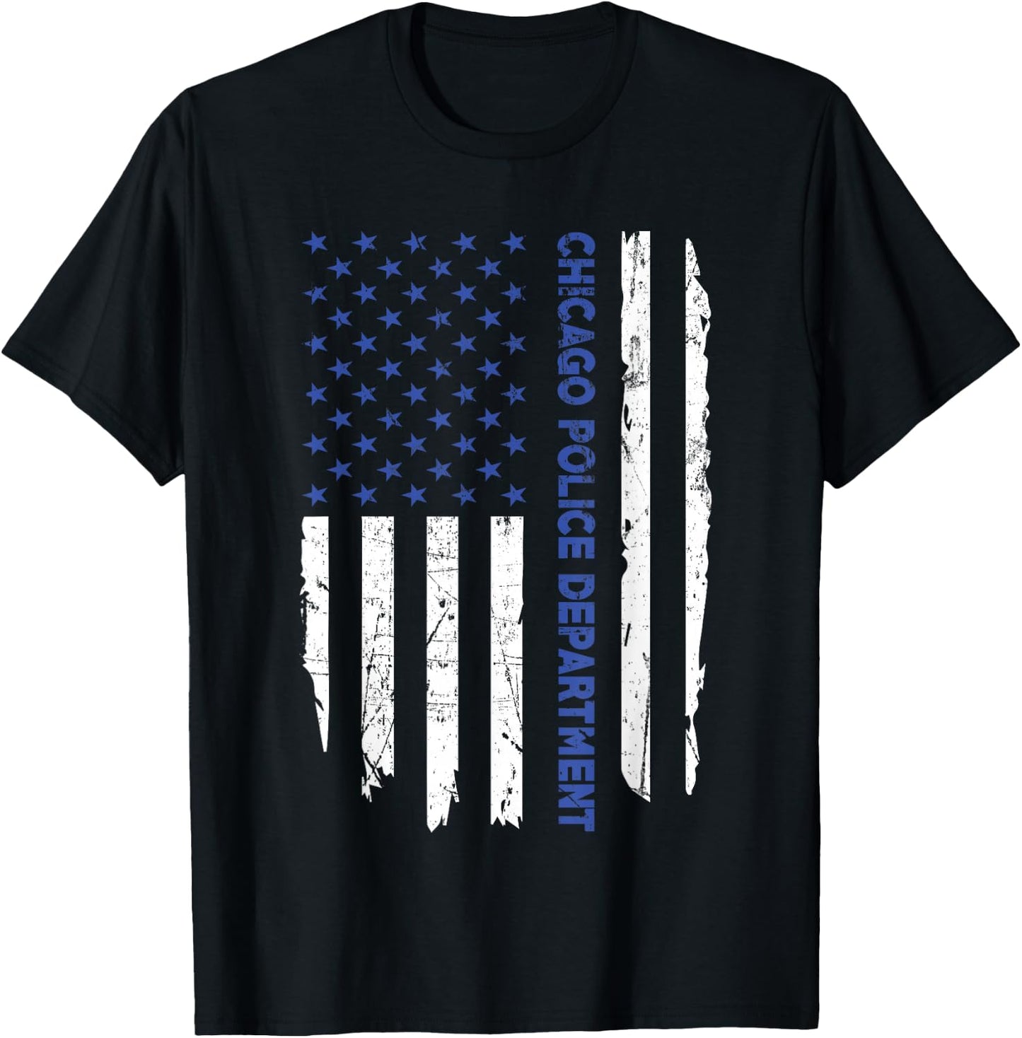 Chicago Police Officer American Flag Thin Blue Line Women Men T-Shirt - T-Shirt | Black