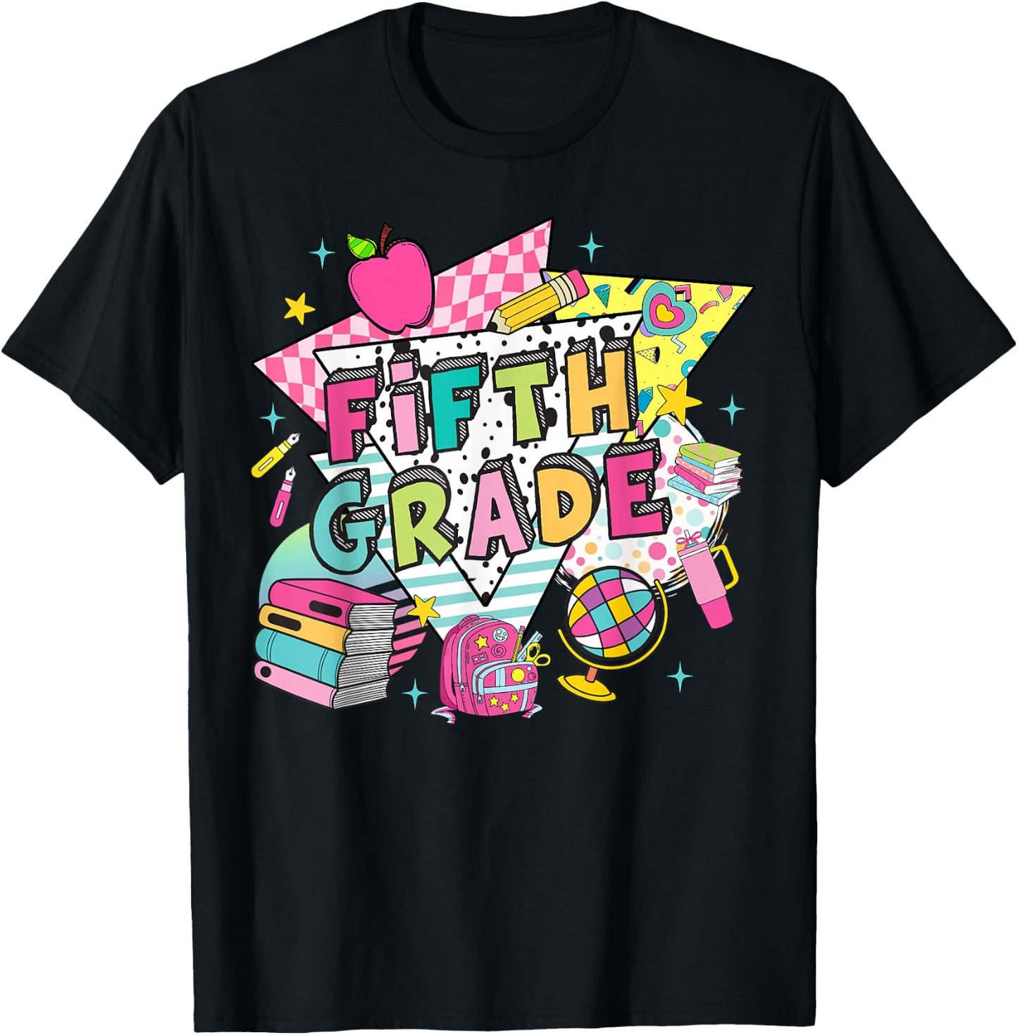 Fifth Grade Teachers Students Retro 90s Back To School T-Shirt - T-Shirt | Black