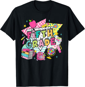 Fifth Grade Teachers Students Retro 90s Back To School T-Shirt - T-Shirt | Black
