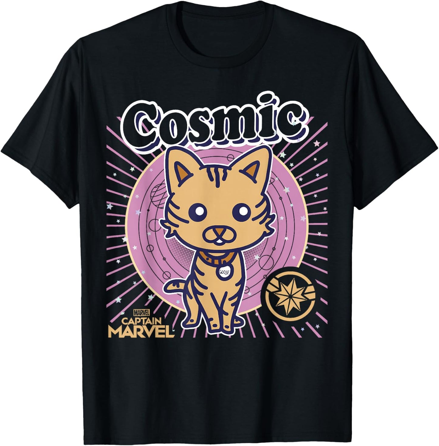 Marvel Captain Marvel Cartoon Goose Cosmic Line Art T-Shirt - T-Shirt | Black