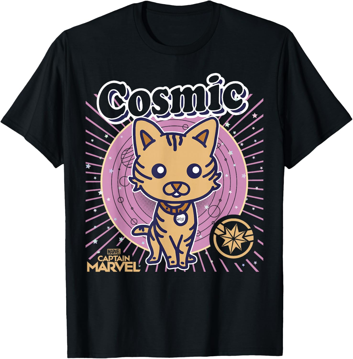 Marvel Captain Marvel Cartoon Goose Cosmic Line Art T-Shirt - T-Shirt | Black