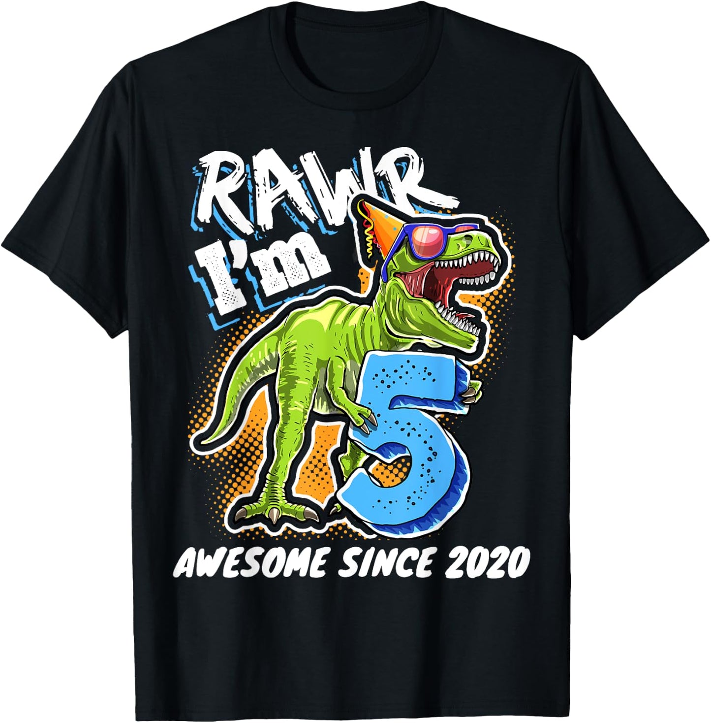 5th Birthday T Rex Dinosaur Party Boys Rawr I'm 5 T-Shirt - T-Shirt | Black
