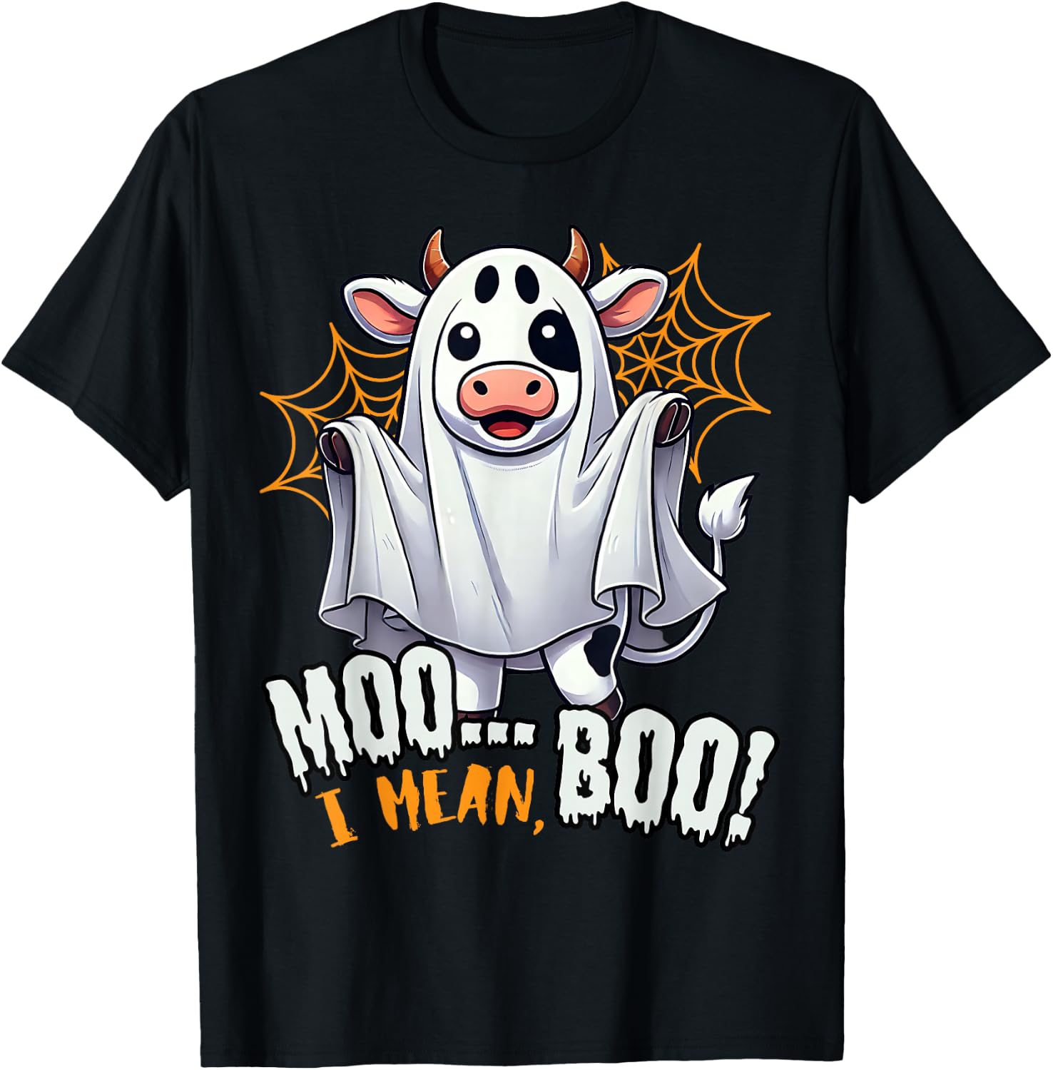 Moo I Mean Boo Funny Cow Ghost Halloween 2025 Costume T-Shirt - T-Shirt | Black