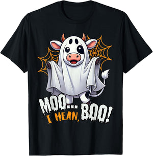 Moo I Mean Boo Funny Cow Ghost Halloween 2025 Costume T-Shirt - T-Shirt | Black