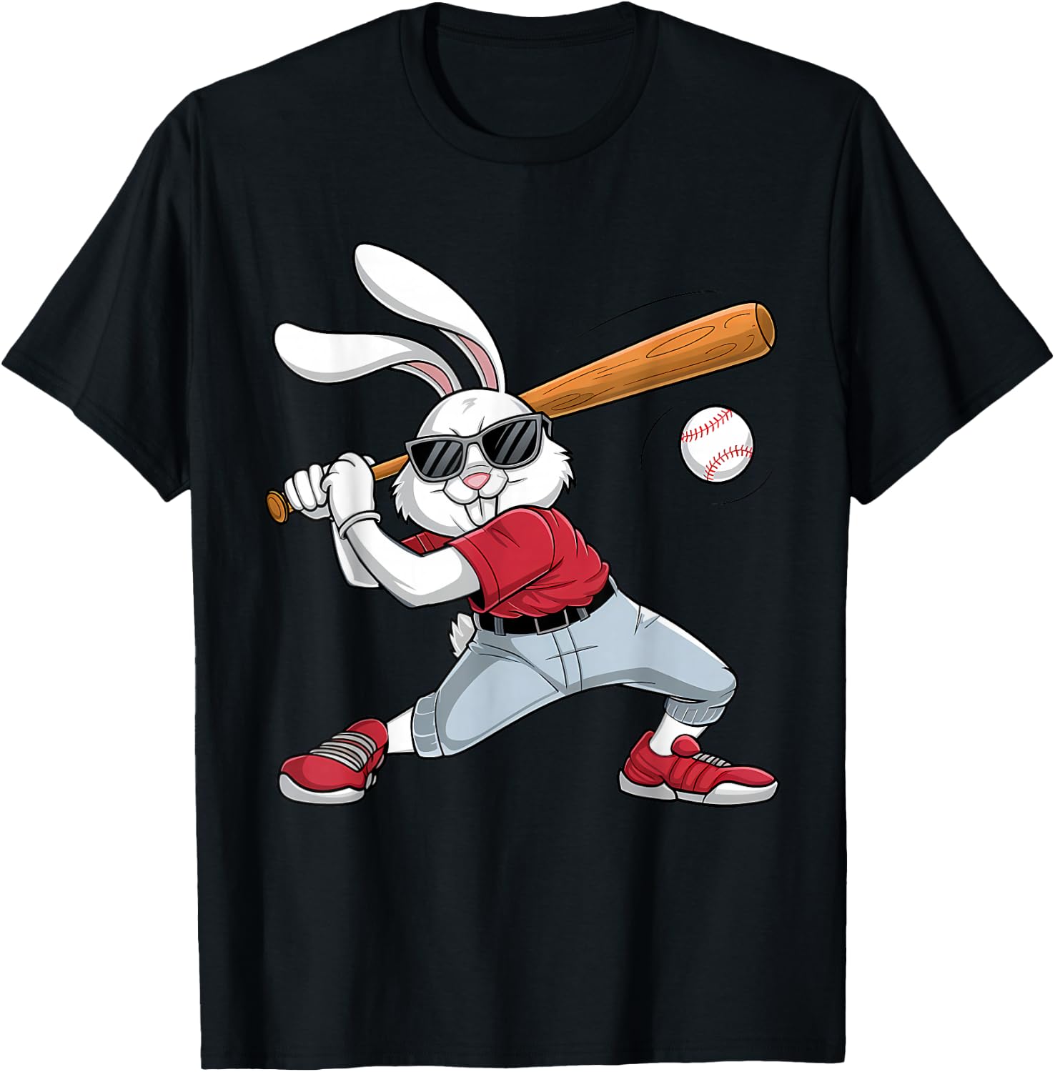Easter Day Rabbit Playing Baseball Boys Kids Bunny T-Shirt - T-Shirt | Black