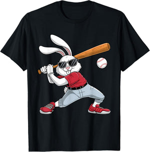 Easter Day Rabbit Playing Baseball Boys Kids Bunny T-Shirt - T-Shirt | Black