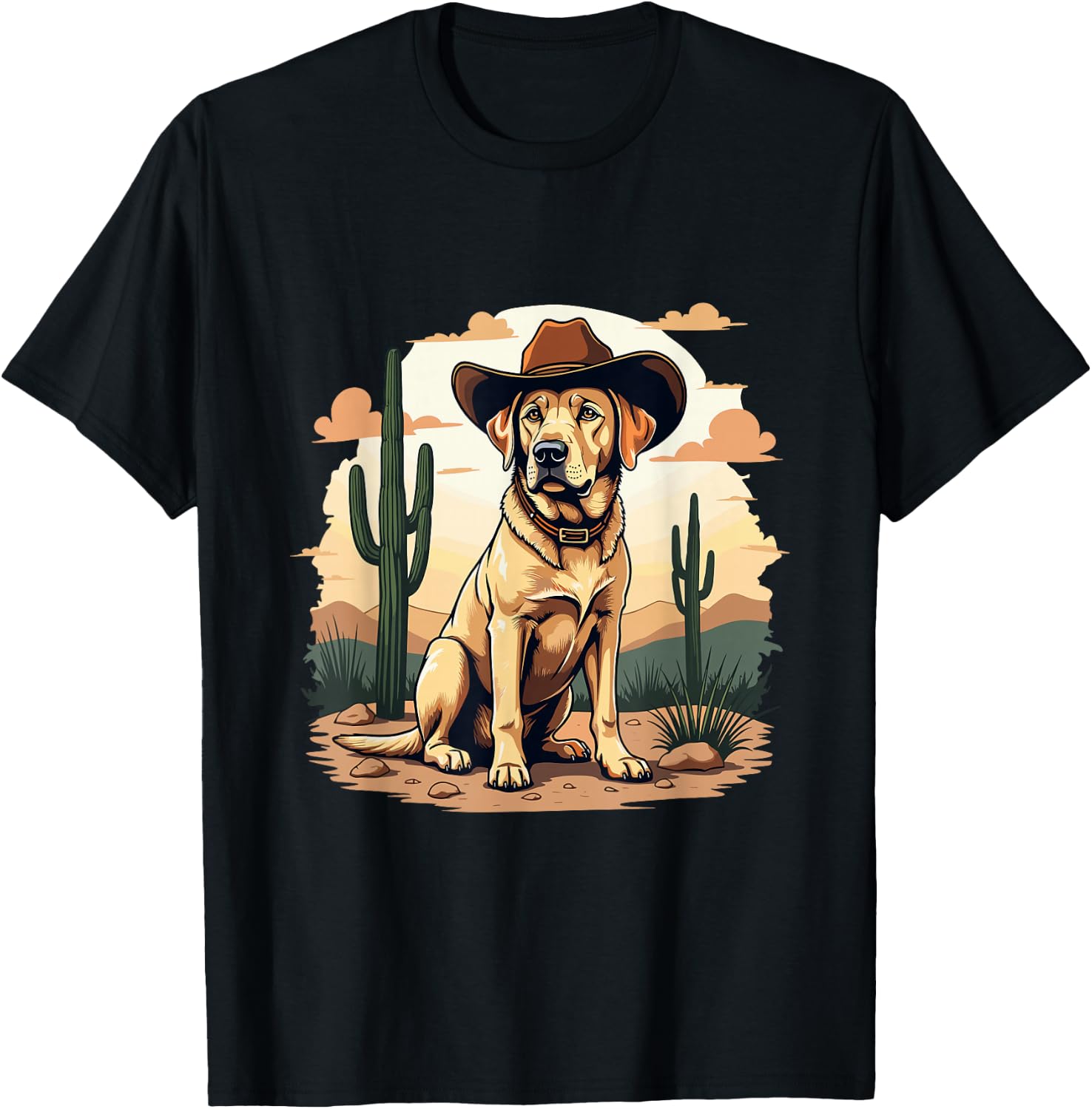 Labrador Cowboy Hat Cactus Desert Funny Lab Dog T-Shirt - T-Shirt | Black