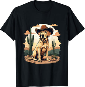 Labrador Cowboy Hat Cactus Desert Funny Lab Dog T-Shirt - T-Shirt | Black