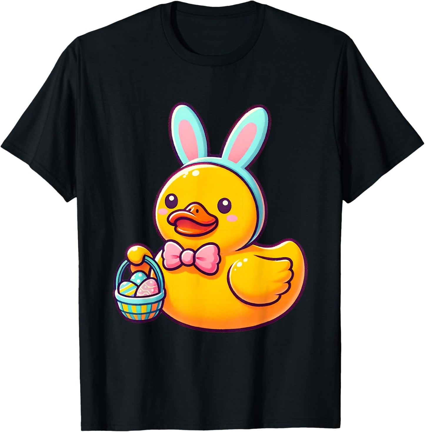 Easter Rubber Duck Bunny Ears Eggs Basket T-Shirt - T-Shirt | Black