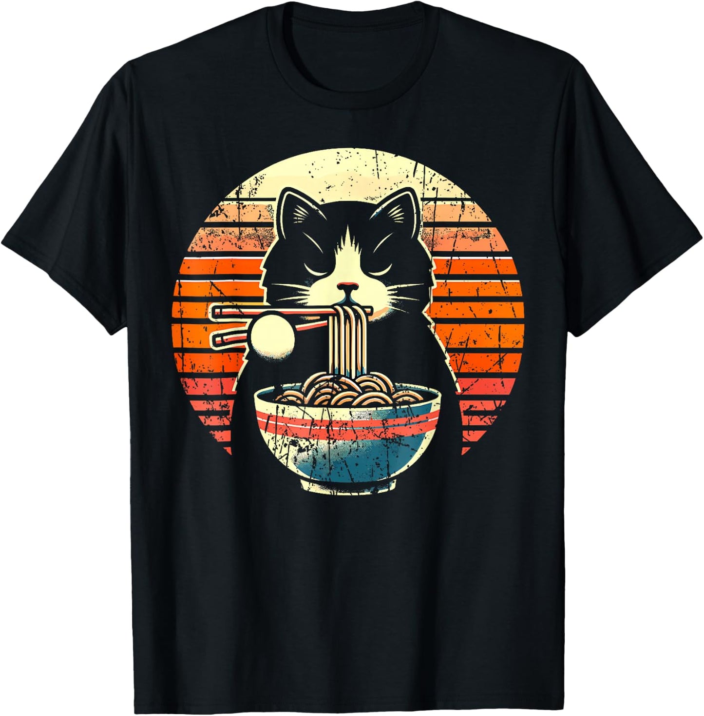 Cat Ramen Noodle Japanese Anime Kawaii Cat T-Shirt - T-Shirt | Black
