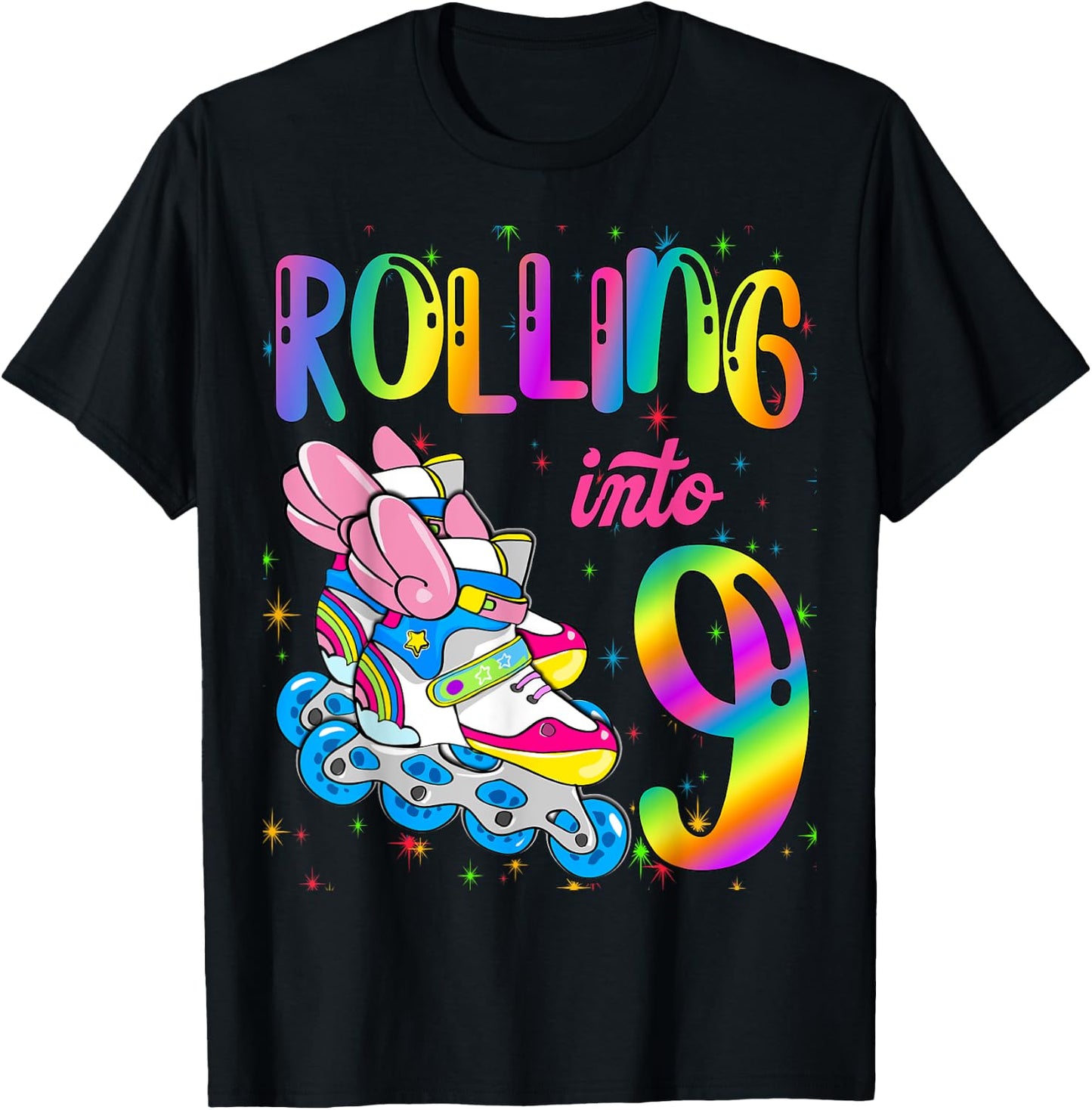 Rolling Into 9 years Let's Roll I'm Turning 9 Roller Skate T-Shirt - T-Shirt | Black