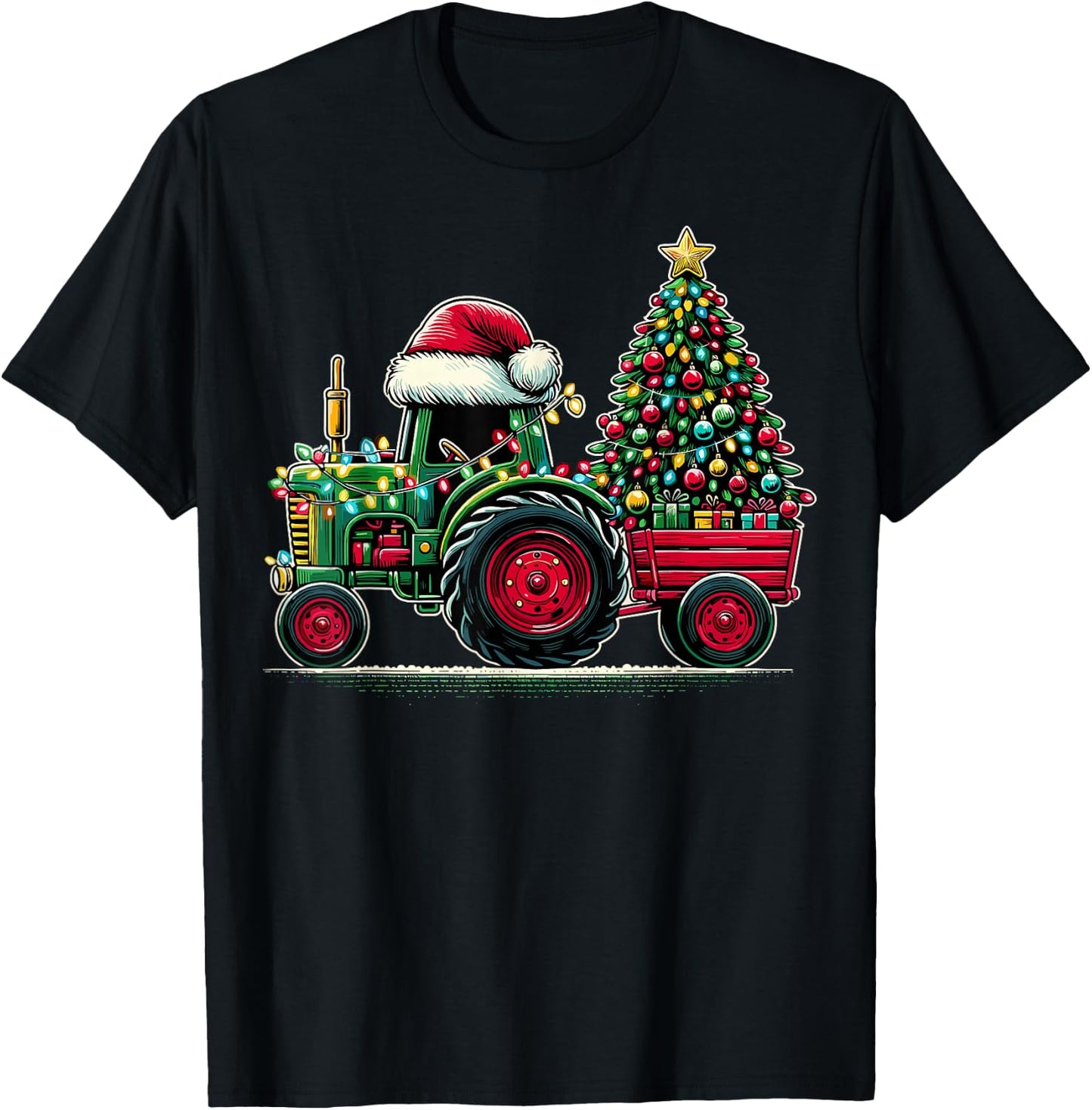 Christmas Tractor Santa Xmas Farm Truck T-Shirt - T-Shirt | Black