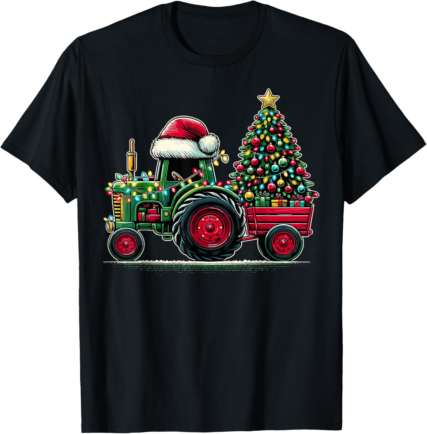 Christmas Tractor Santa Xmas Farm Truck T-Shirt - T-Shirt | Black