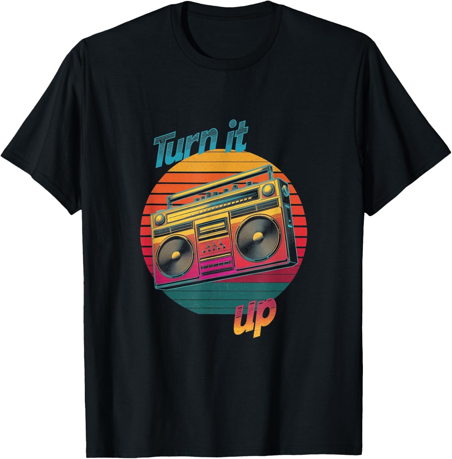 Retro Boombox Turn It Up Design T-Shirt - T-Shirt | Black