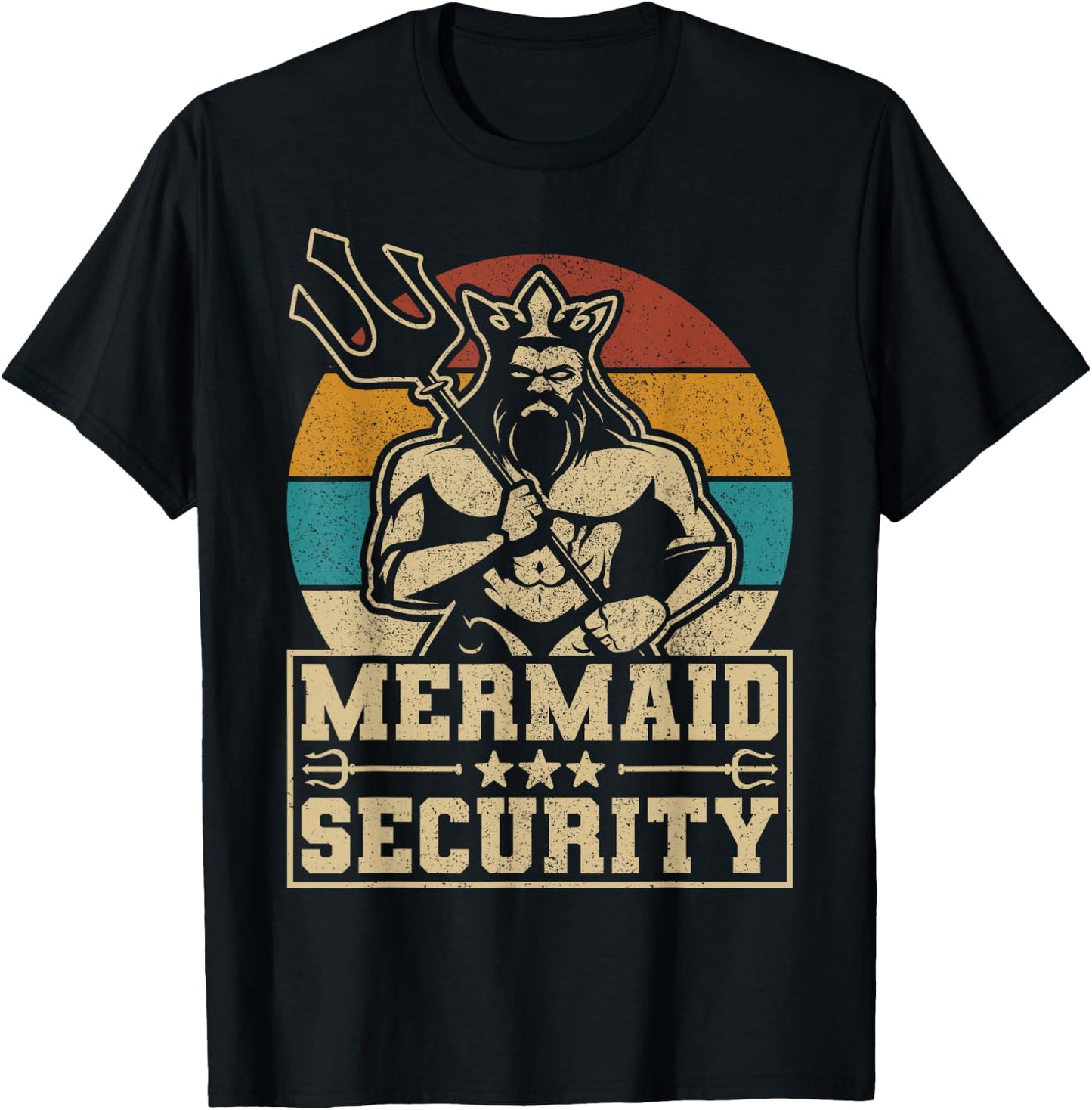 Mermaid Security Bday Costume Merman Birthday Party Outfit T-Shirt - T-Shirt | Black