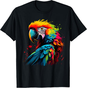 Artistic Colorful Pop Art painted Parrot T-Shirt - T-Shirt | Black