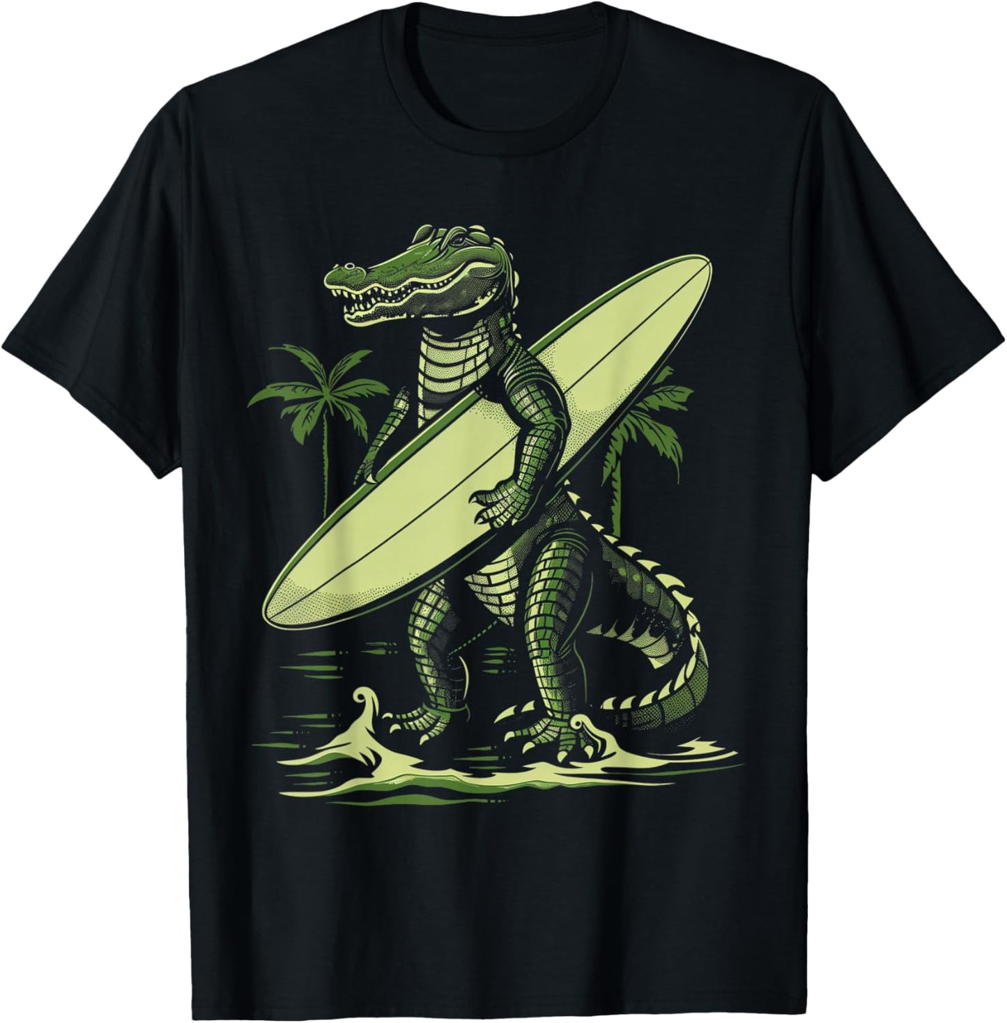 Alligator Gator Crocodile Surf Surfer Reptile Lover Funny T-Shirt - T-Shirt | Black
