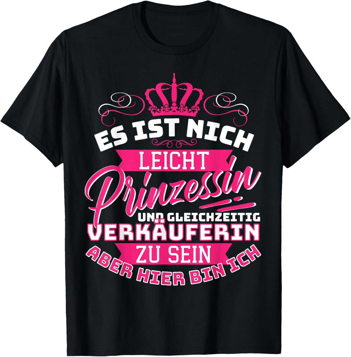 Handel Verkäuferin Sprüche Kollegen Geschenk Damen Schwarz V-Ausschnitt Halbarm Small Statement Classic Prinzessin & Verkäuferin Design T-Shirt - T-Shirt | Black