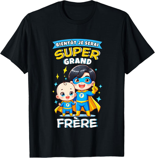 Child Future Big Brother Announcement Pregnancy Big Brother Super Hero , Blue, 2 T-Shirt - T-Shirt | Black
