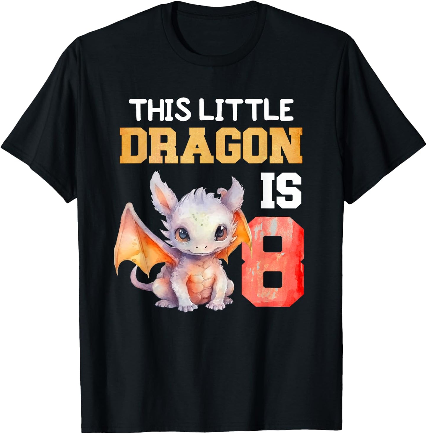 This Little Dragon is 8 Year Old Birthday Dragon 8th Girl T-Shirt - T-Shirt | Black