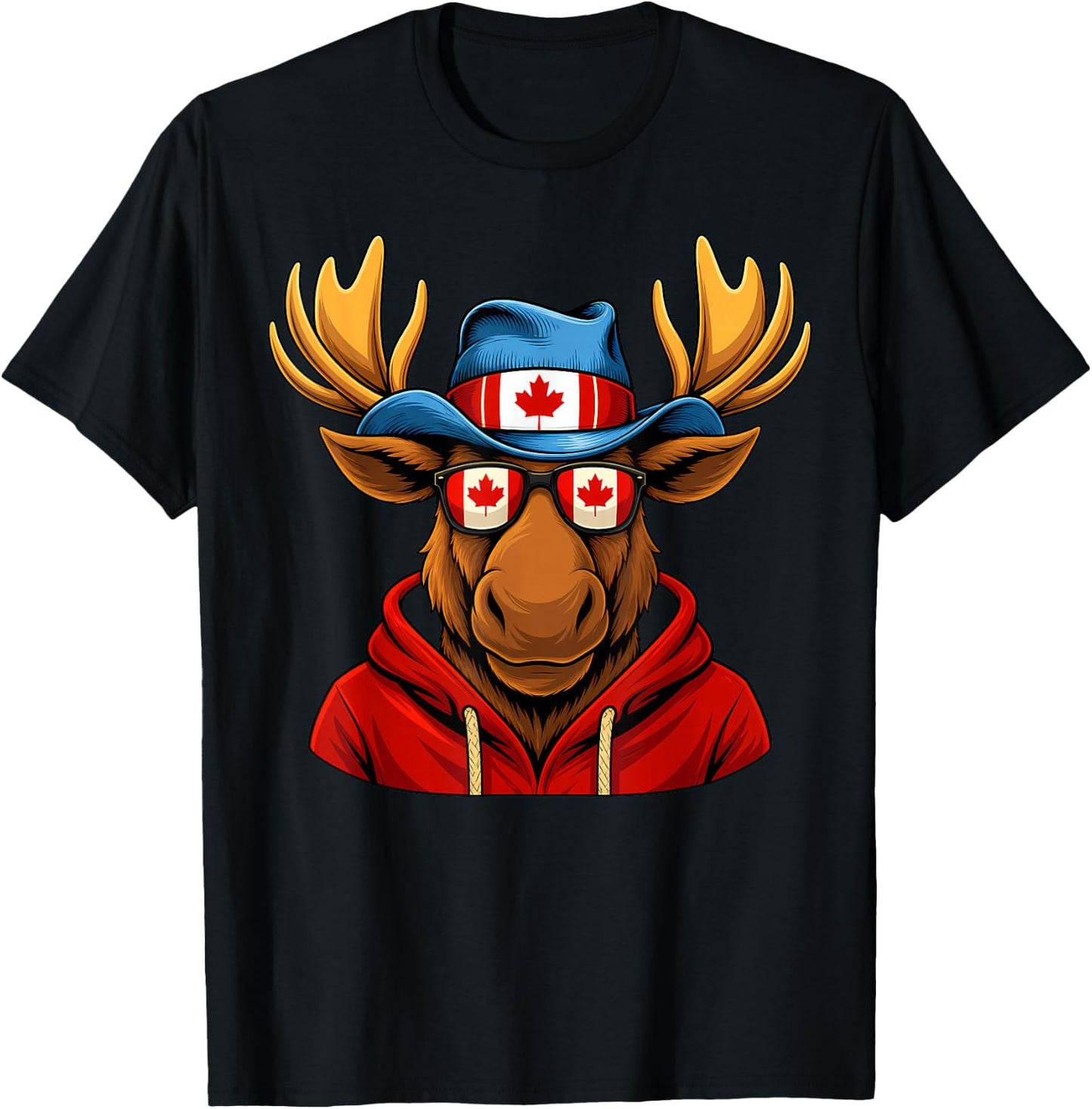 Canada Day Canadian Flag Maple Leaf Moose Sunglasses Kids T-Shirt - T-Shirt | Black