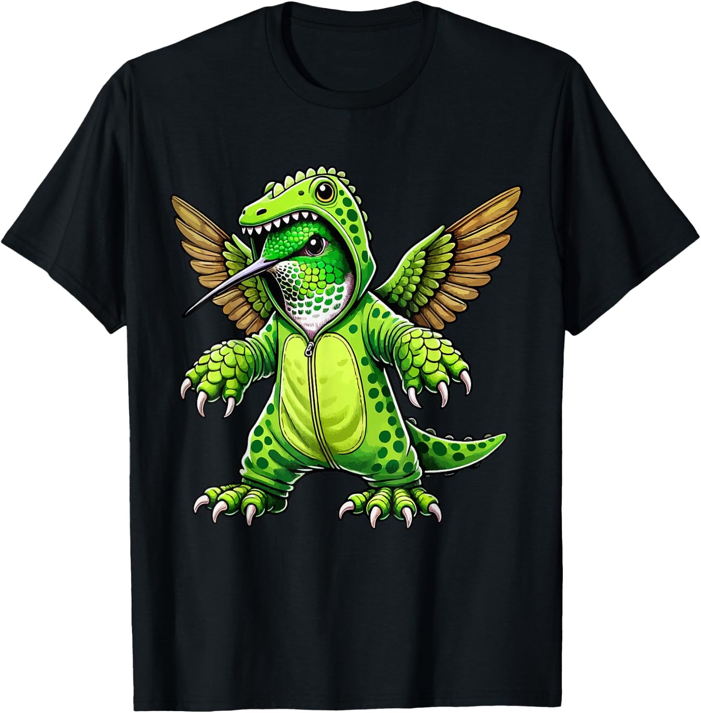 Hummingbird Wearing Dinosaur Costume Halloween Cosplay T-Shirt - T-Shirt | Black