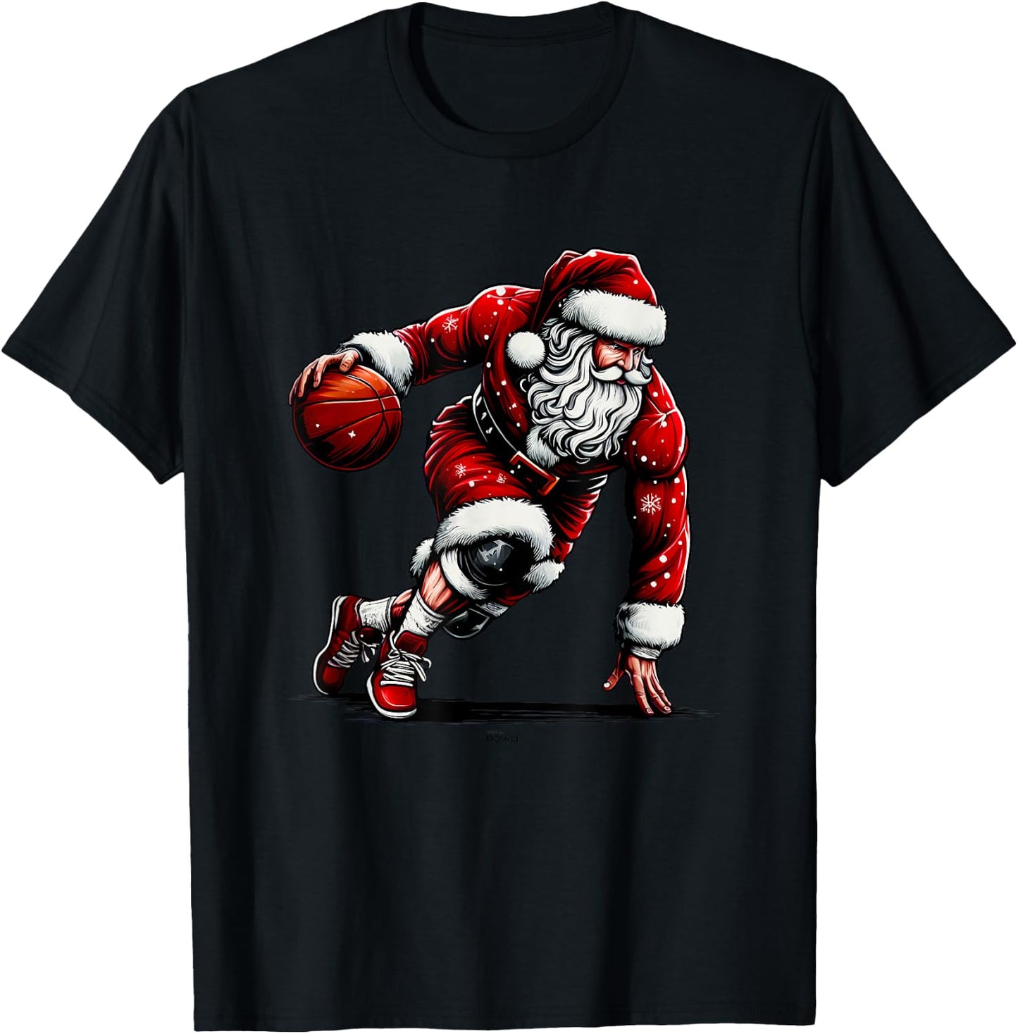 Santa Claus Playing and Driving the Basketball Christmas T-Shirt - T-Shirt | Black