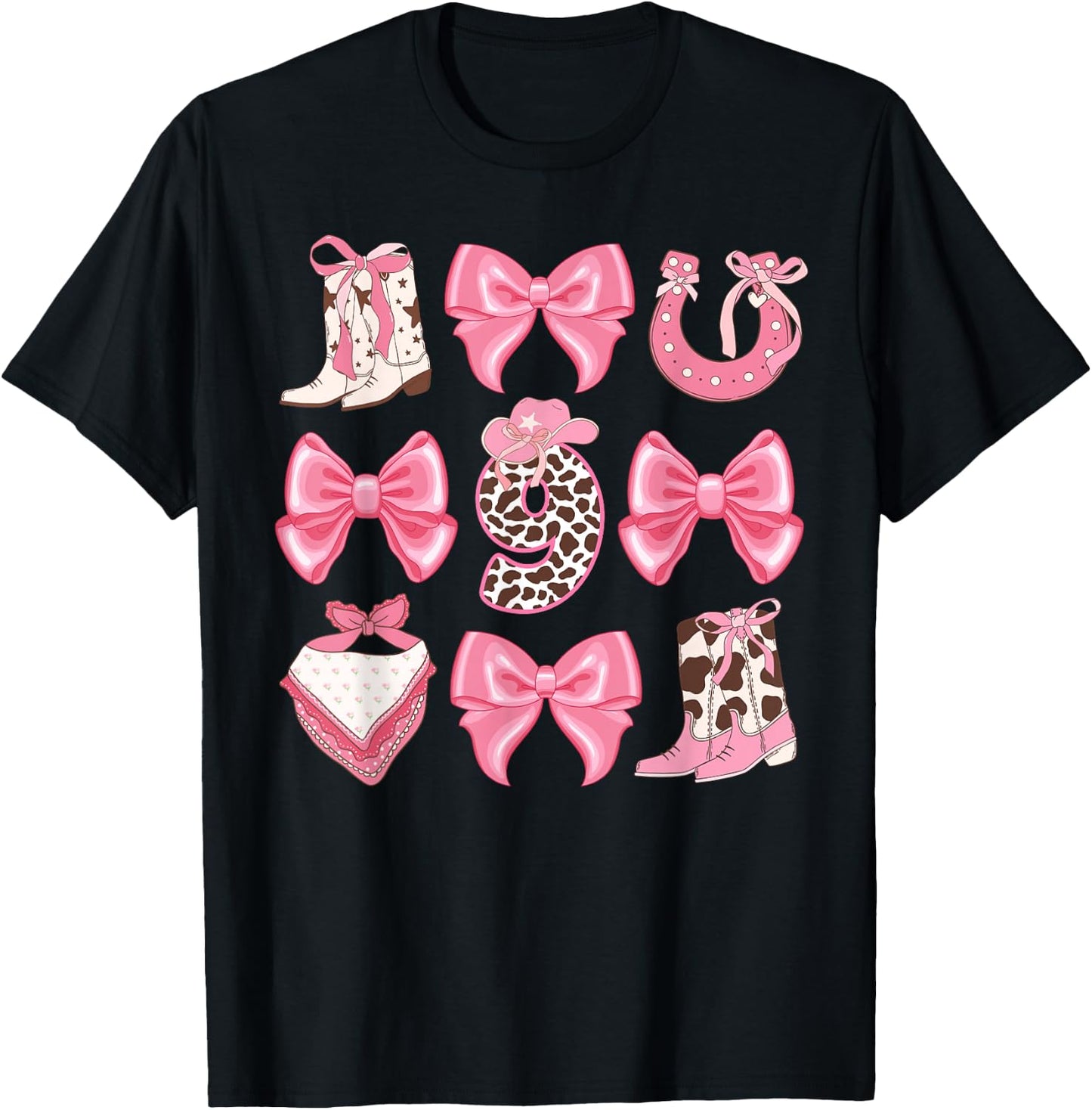 9th Birthday Cowgirl Nine Year Old Cow Girl Birthday Party T-Shirt - T-Shirt | Black
