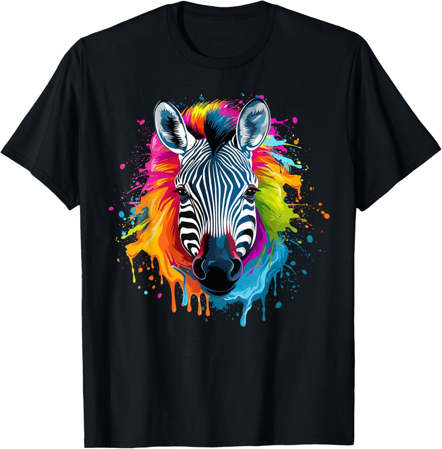 Colorful Splash Art Zebra Wildlife Animal Lover T-Shirt - T-Shirt | Black