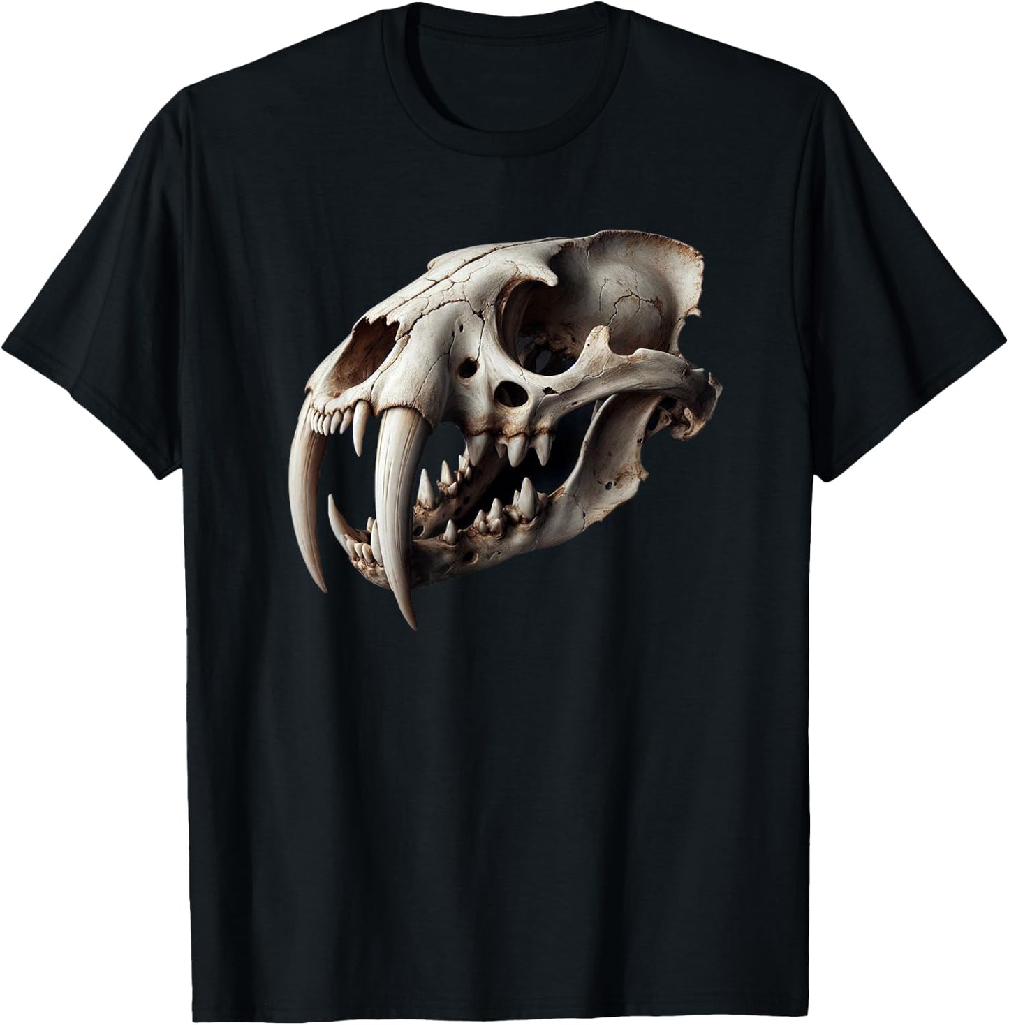 Saber-Tooth Cat Fossil Skull. Smilodon. T-Shirt - T-Shirt | Black