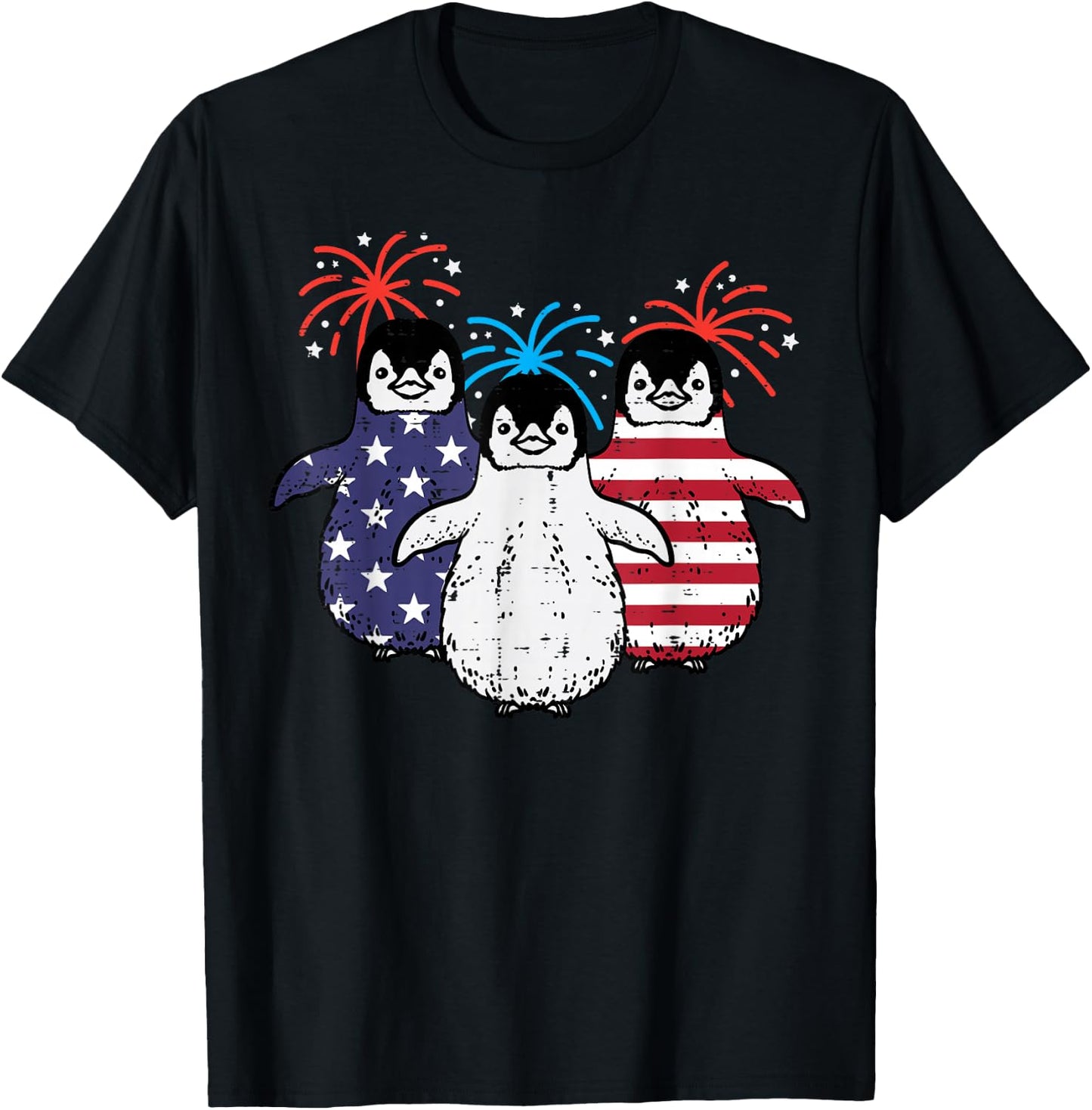 4th Of July American Flag Penguins Patriotic Men Women Kids T-Shirt - T-Shirt | Black