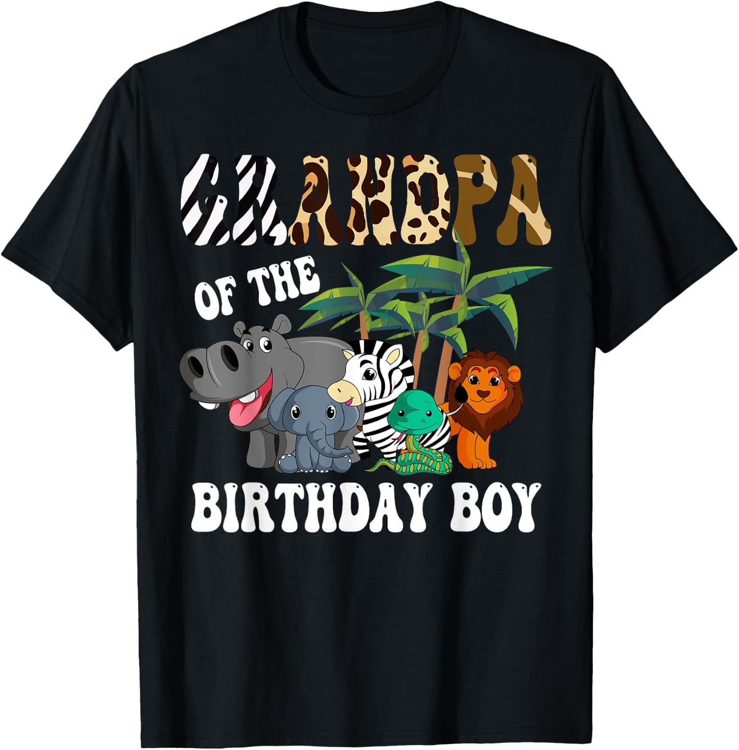 Grandpa of the Birthday Boy Zoo Bday Safari Celebration T-Shirt - T-Shirt | Black
