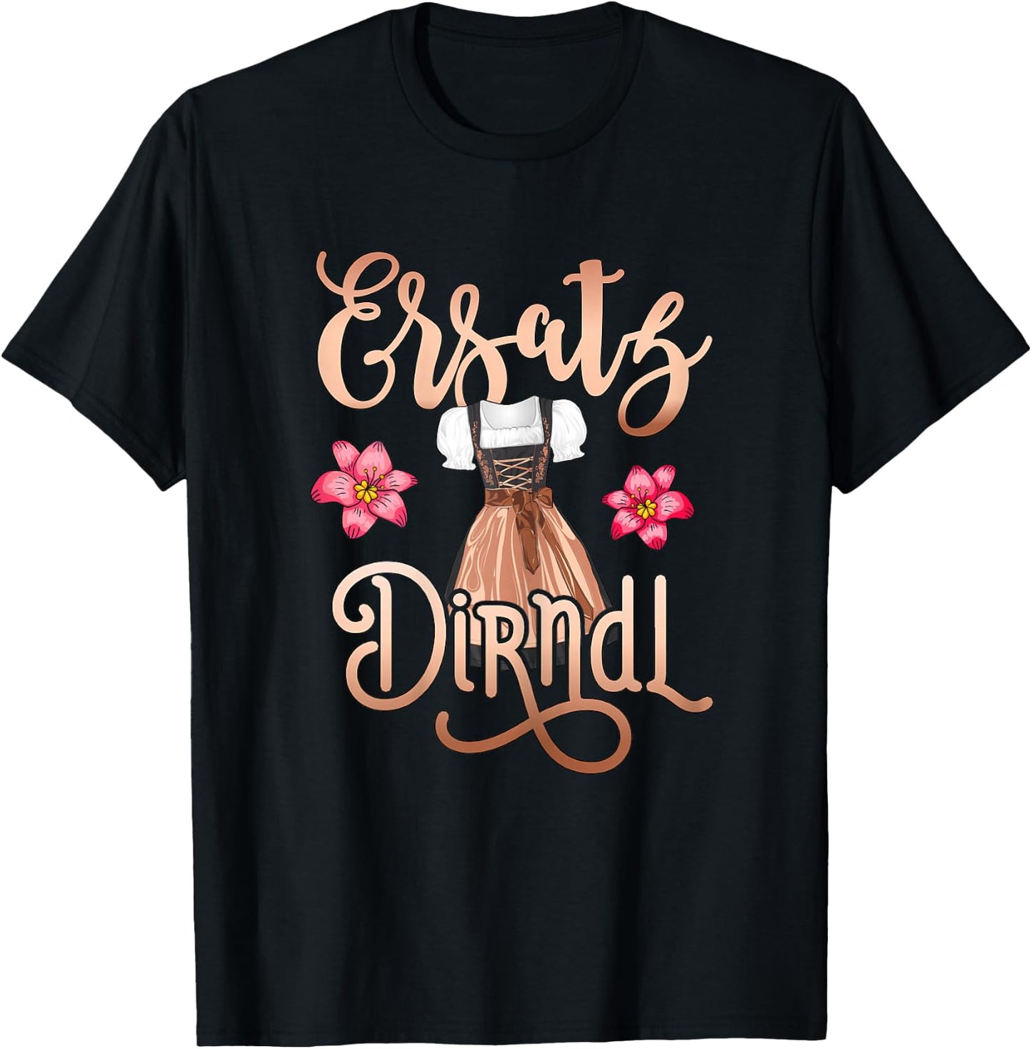 Trachtenshirt Damen Ersatz Dirndl Shirt Frauen Trachten , Schwarz, Kurzarm T-Shirt - T-Shirt | Black