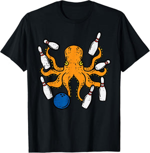 Octopus Bowling Funny Bowler Men Women Kids Boys Girls Youth T-Shirt - T-Shirt | Black