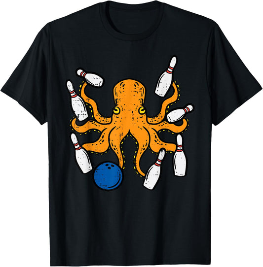 Octopus Bowling Funny Bowler Men Women Kids Boys Girls Youth T-Shirt - T-Shirt | Black