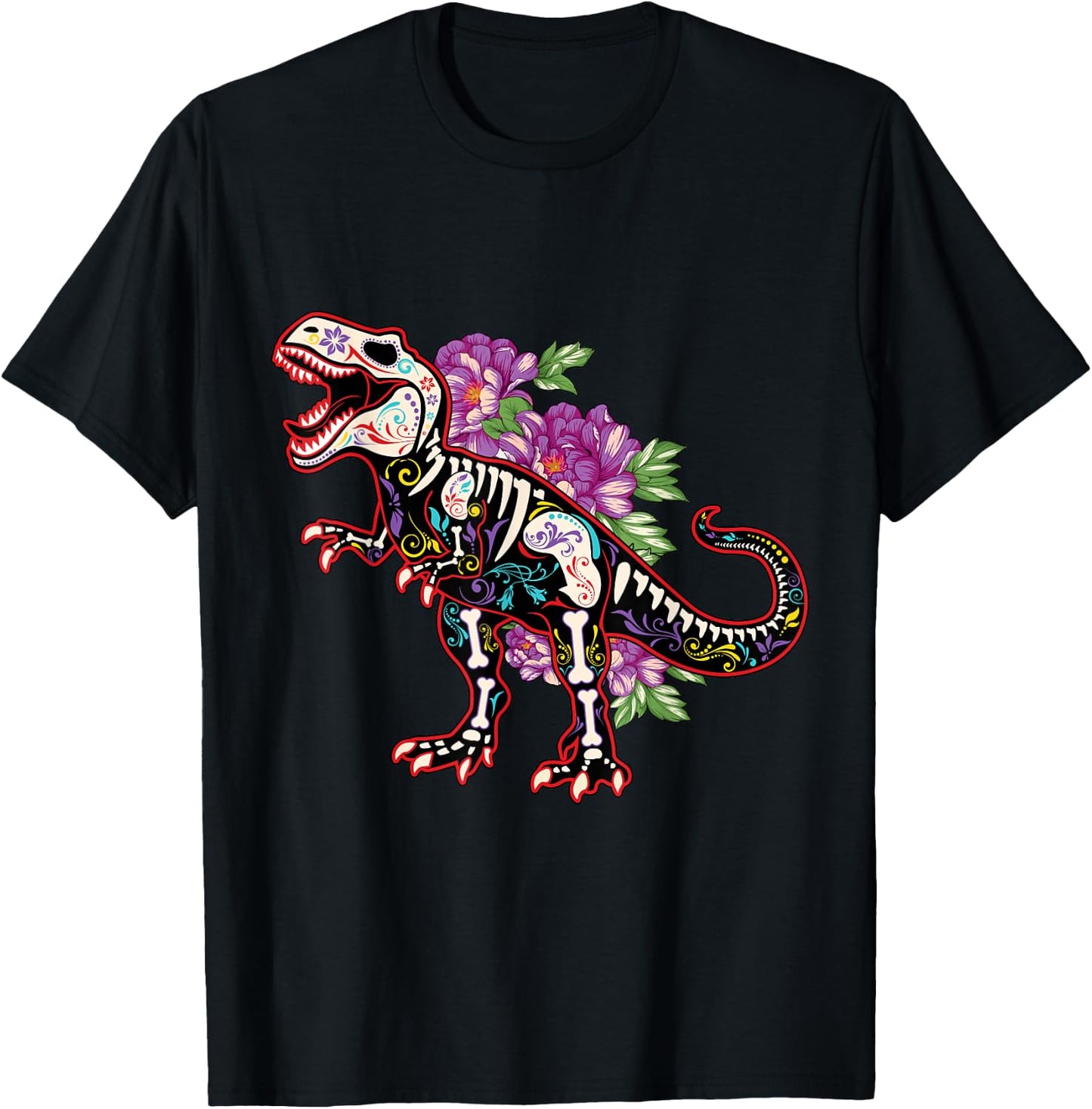Skeleton Dinosaur Souls Day Of Dead Dia De Los Muertos T-Shirt - T-Shirt | Black