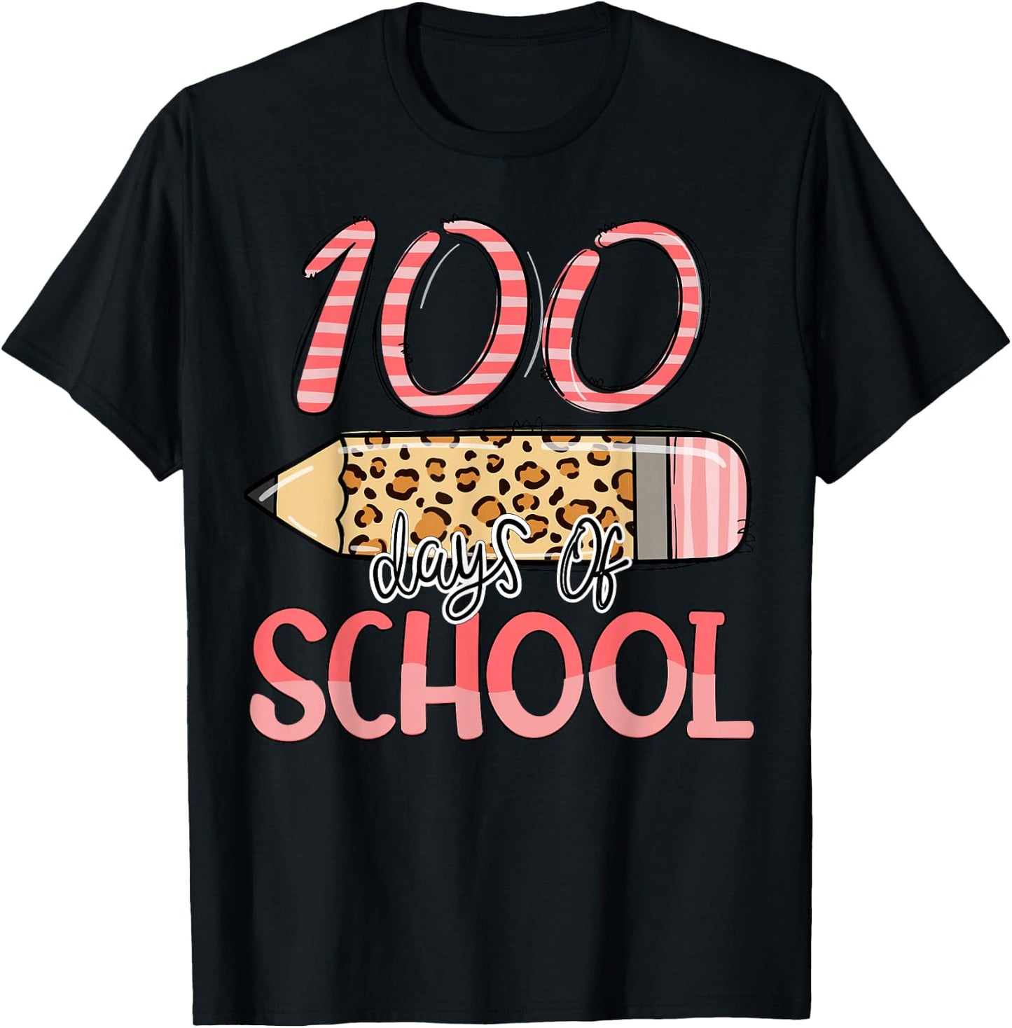 100 Days Of School Leopard Teacher Kids 100th Day Of School T-Shirt - T-Shirt | Black