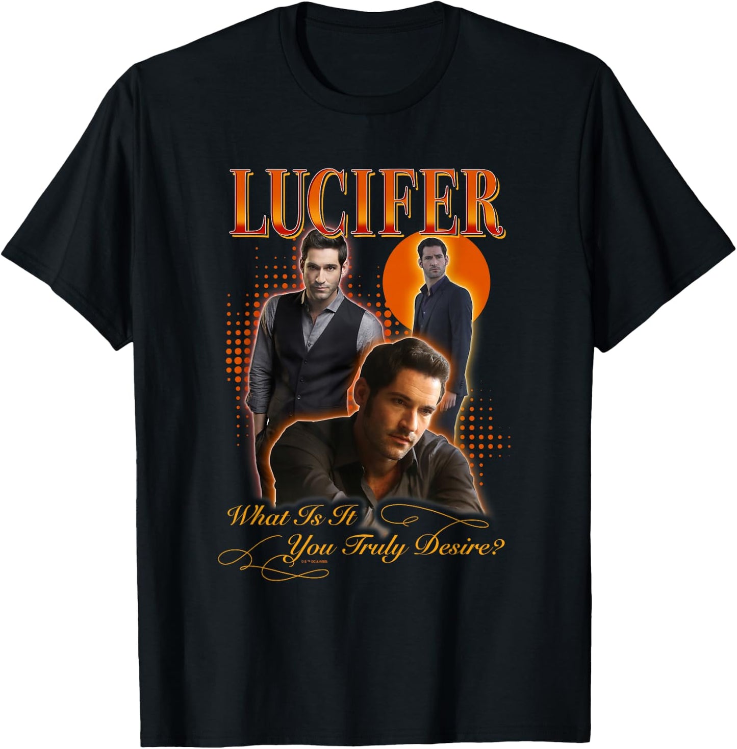 Lucifer Morningstar What You Truly Desire Portrait Collage T-Shirt - T-Shirt | Black
