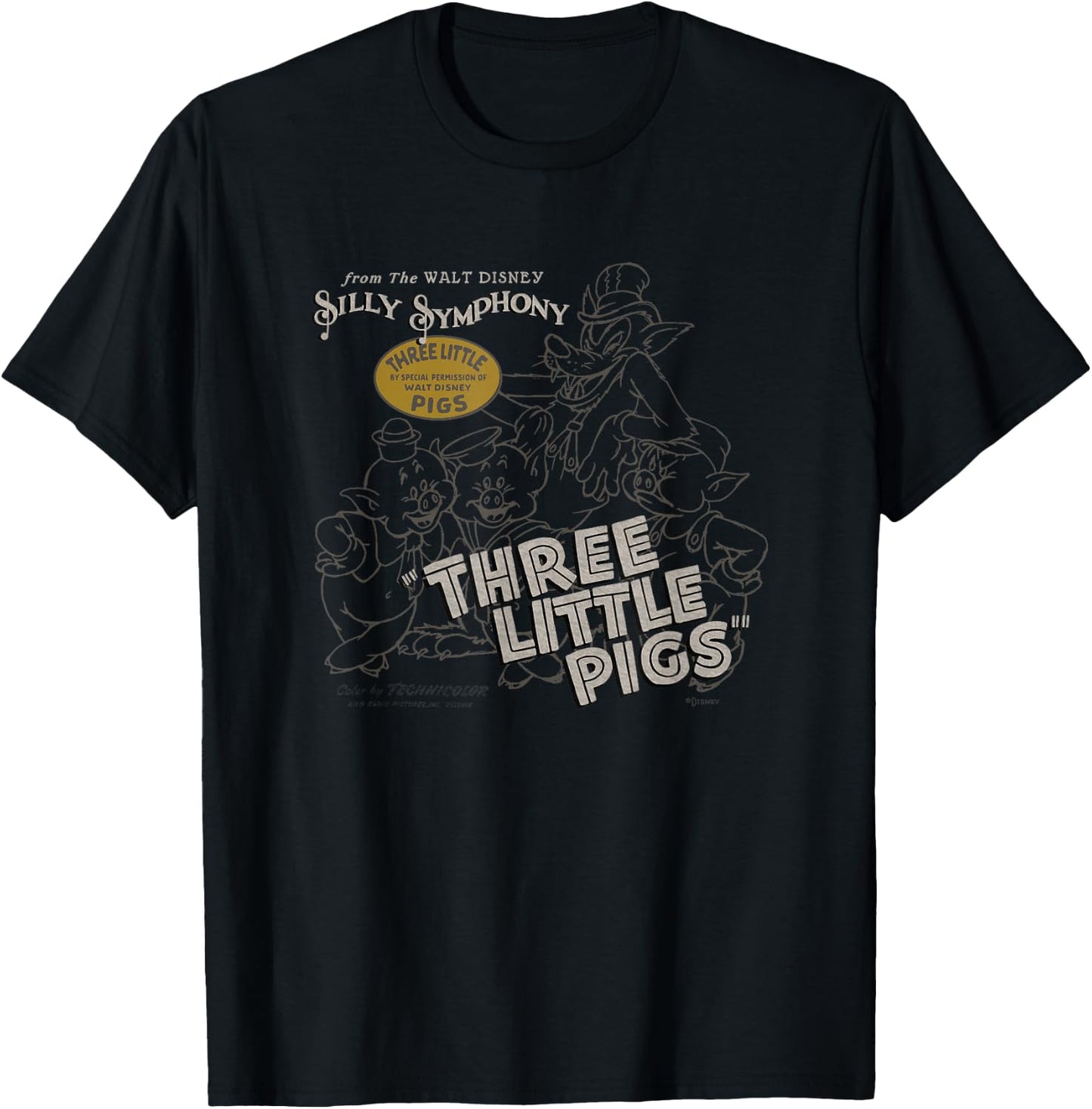 Disney 100 Three Little Pigs Silly Symphony Vintage D100 T-Shirt - T-Shirt | Black