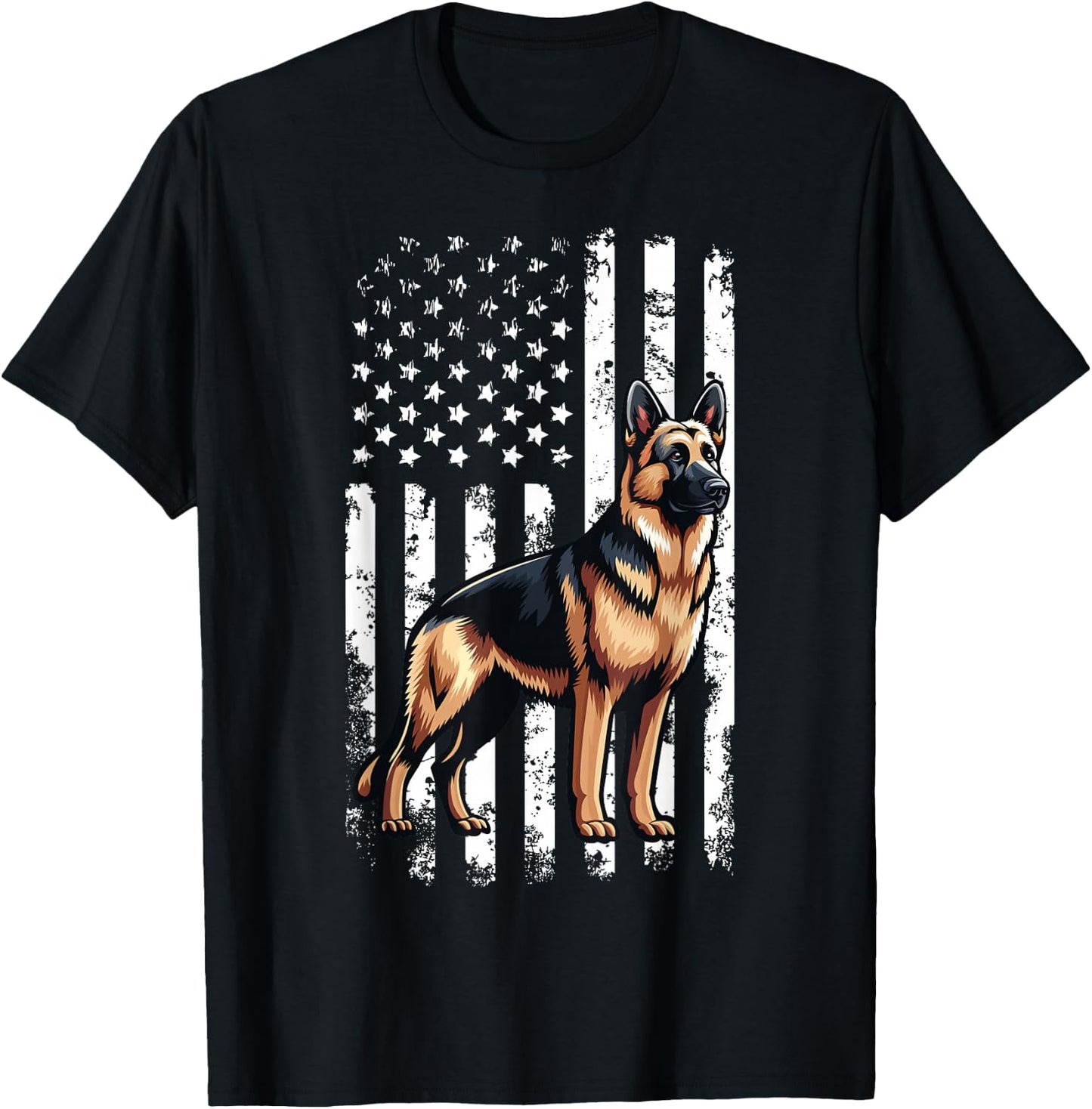 Patriotic German Shepherd AMERICAN FLAG 4th Of July Shepherd T-Shirt - T-Shirt | Black