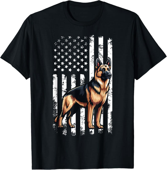 Patriotic German Shepherd AMERICAN FLAG 4th Of July Shepherd T-Shirt - T-Shirt | Black