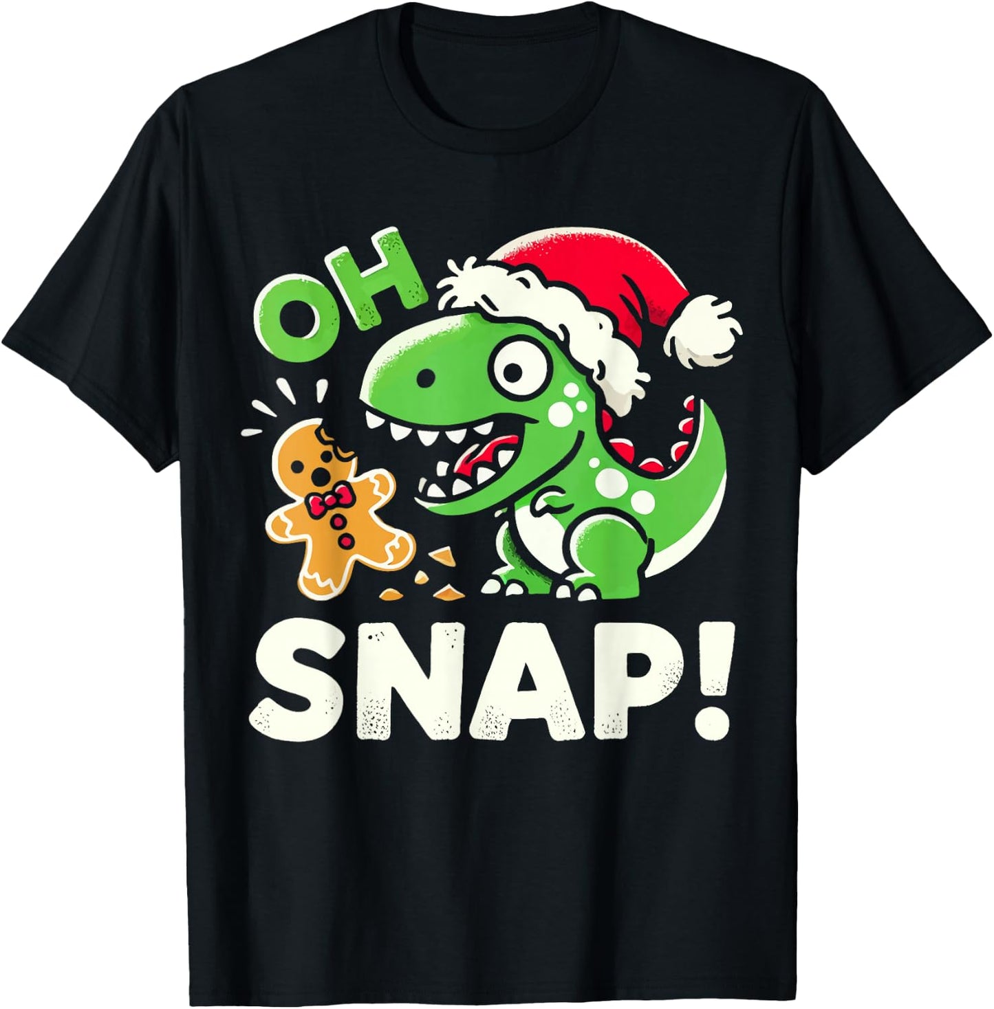 Oh Snap Christmas Gingerbread Man Cookie Baking Dinosaur T-Shirt - T-Shirt | Black