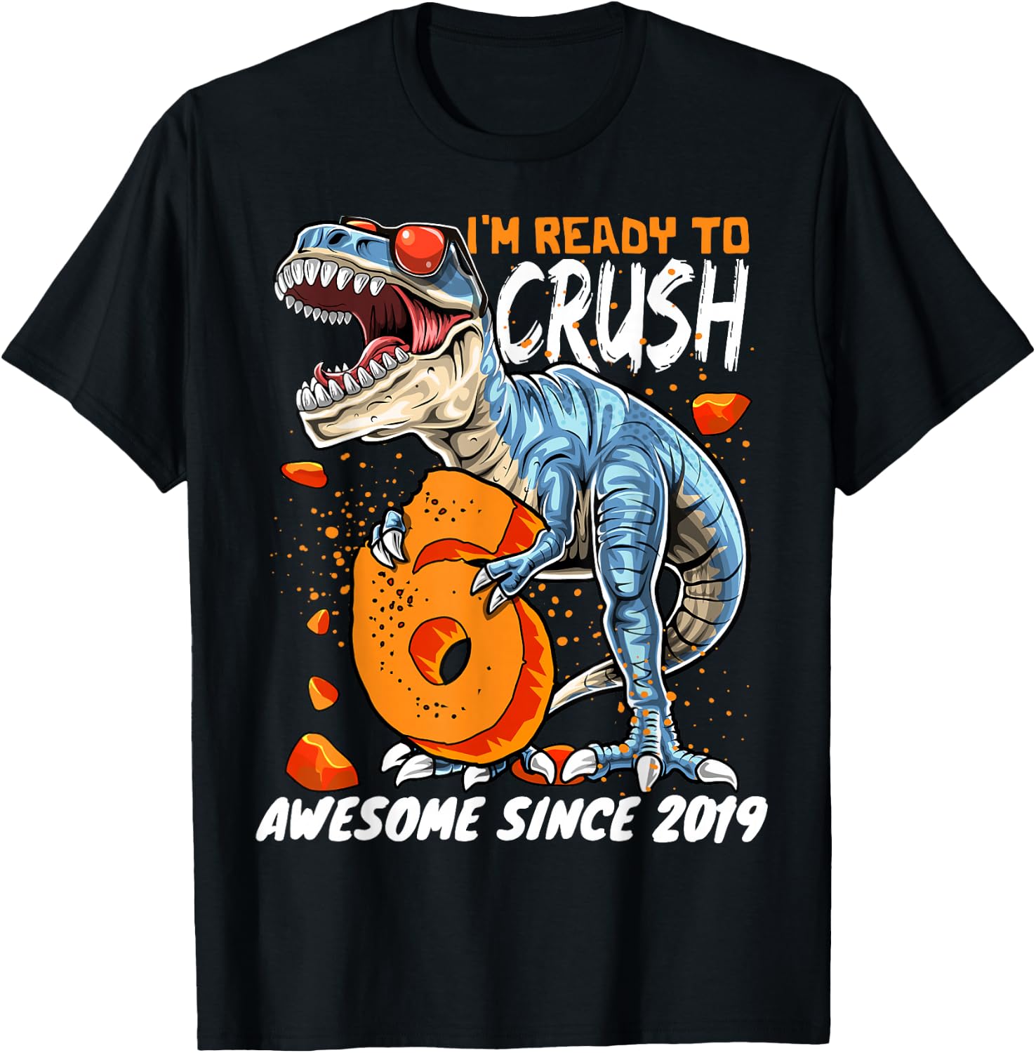 6th Birthday T Rex Dinosaur Party Boys Rawr I'm 6 T-Shirt - T-Shirt | Black