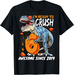 6th Birthday T Rex Dinosaur Party Boys Rawr I'm 6 T-Shirt - T-Shirt | Black
